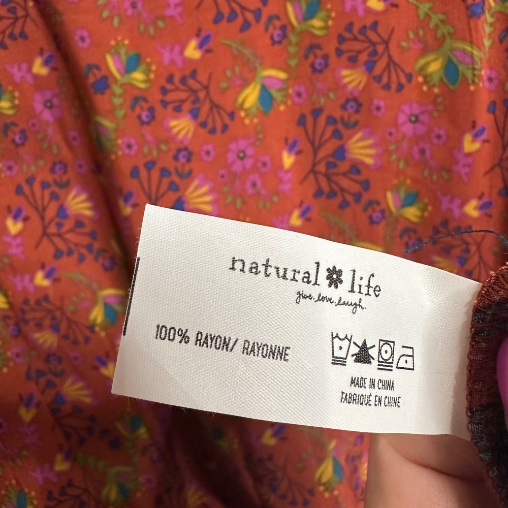 Natural Life Peasant Maxi Dress Womens L Floral Boho Tiered Long Sleeve Cottage - Picture 4 of 13